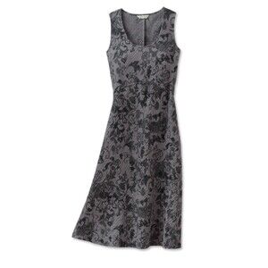 ORVIS Passport Travel Midi Dress Sz L Dark Floral Vacation Casual Whimisygoth